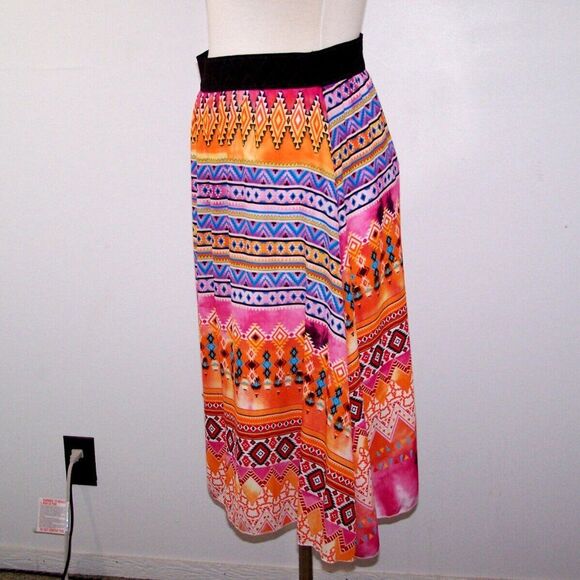 Lularoe Skirt Medium Flowy Chiffon Overlay Elastic Waist Tribal Print Pull On - Picture 4 of 8